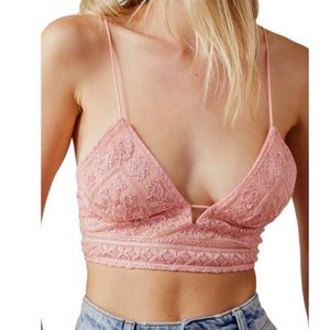 Free People Elsie Embroidered Plunge Bralette Peach Skin